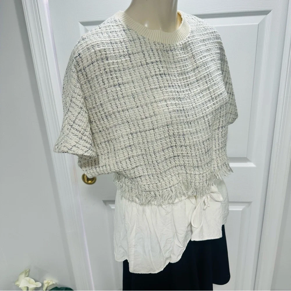 Zara Cream and White Textured Crop Top size 5 - Picture 3 of 7